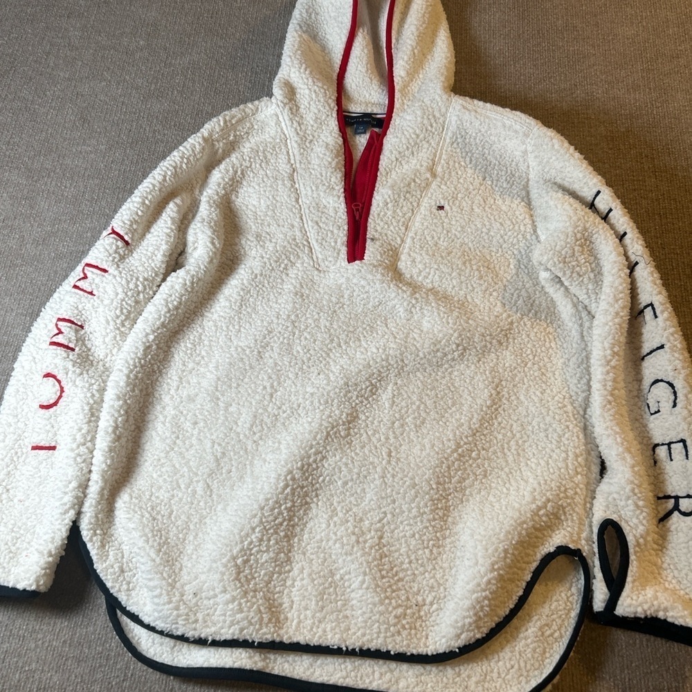 Tommy Hilfiger Red and White Sherpa Jacket